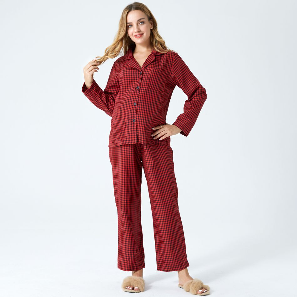 Maternity Redblack Plaid Long-sleeve Button Placket Pajamas Red