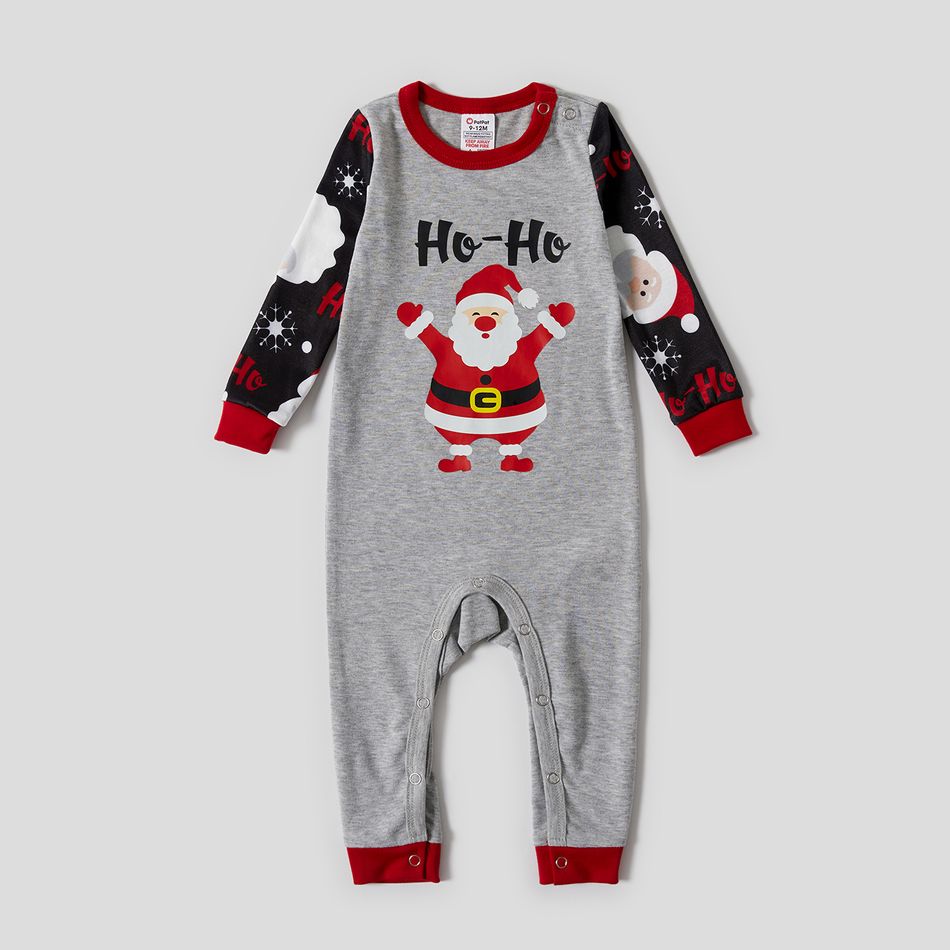 Christmas Santa and Letter Print Snug Fit Grey Family Matching Long-sleeve Pajamas Sets flowergrey big image 10