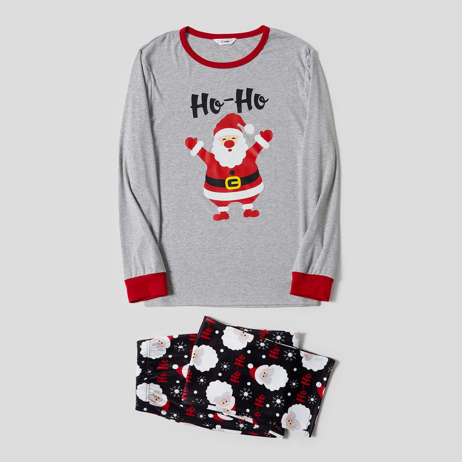 Christmas Santa and Letter Print Snug Fit Grey Family Matching Long-sleeve Pajamas Sets flowergrey big image 2