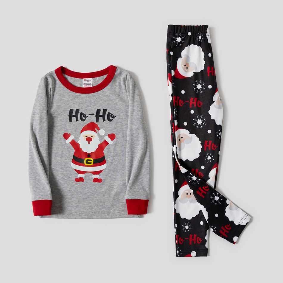 Christmas Santa and Letter Print Snug Fit Grey Family Matching Long-sleeve Pajamas Sets flowergrey big image 9