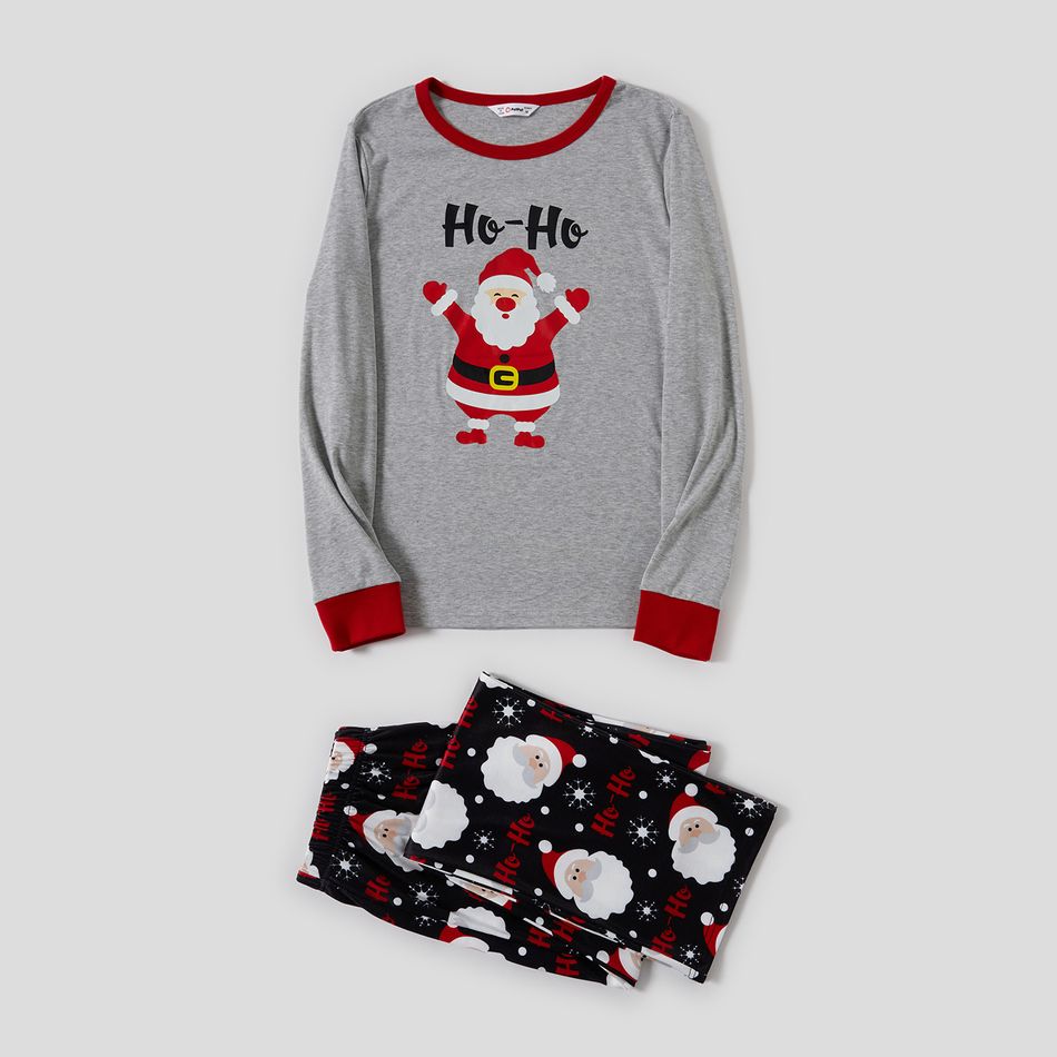 Christmas Santa and Letter Print Snug Fit Grey Family Matching Long-sleeve Pajamas Sets flowergrey big image 3