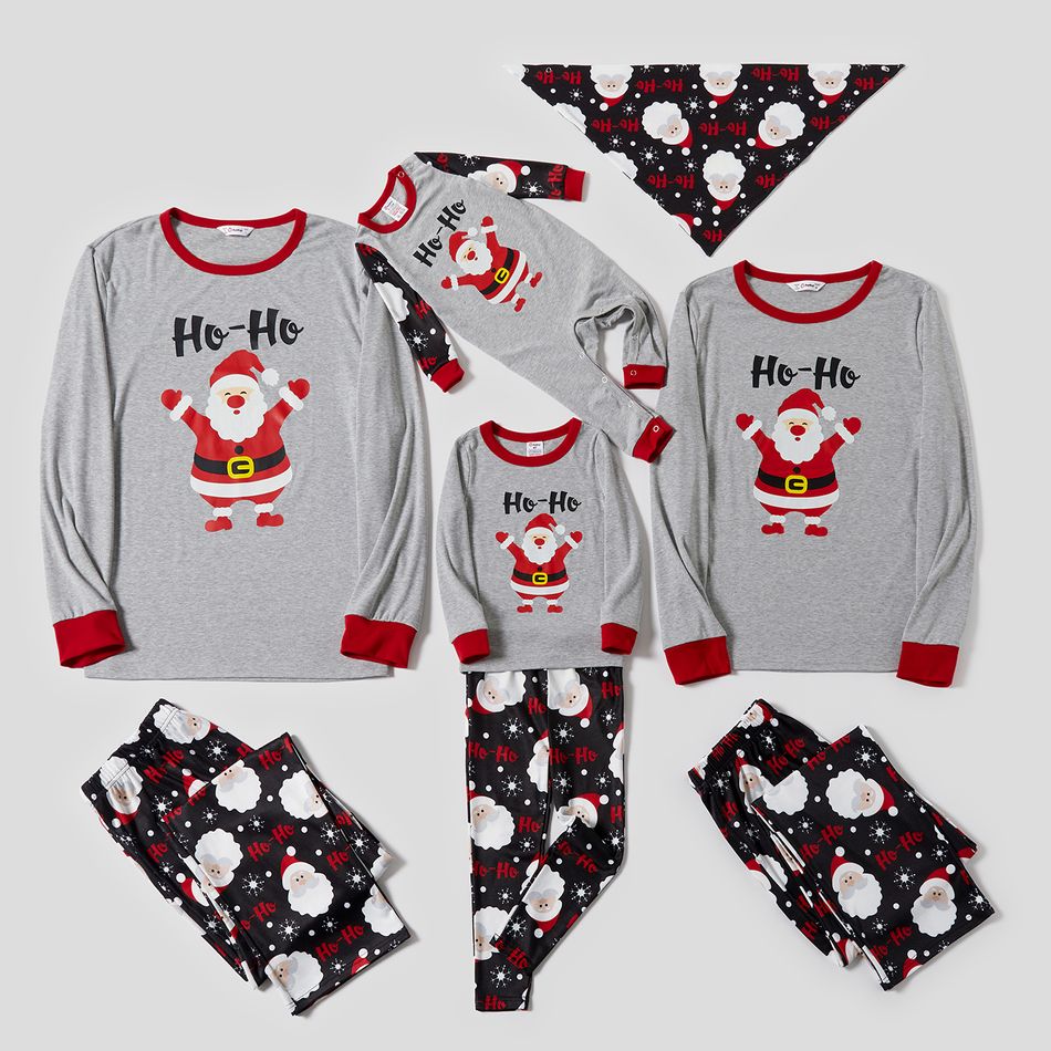 Christmas Santa and Letter Print Snug Fit Grey Family Matching Long-sleeve Pajamas Sets flowergrey big image 1