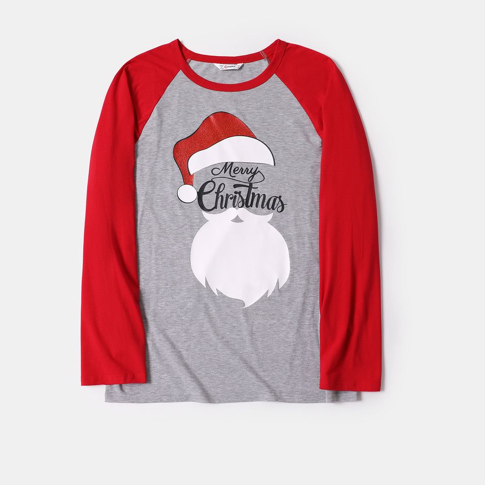 Christmas Letter and Santa Claus Print Family Matching Long-sleeve Tops ColorBlock big image 5
