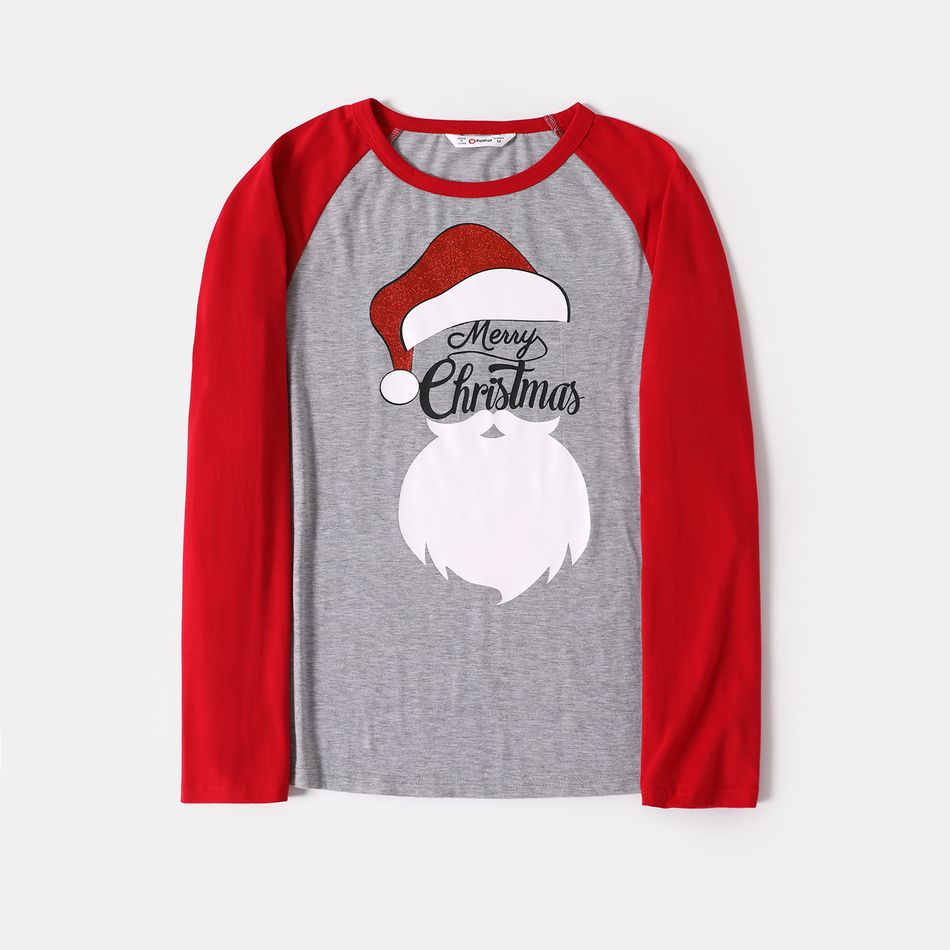 Christmas Letter and Santa Claus Print Family Matching Long-sleeve Tops ColorBlock big image 2
