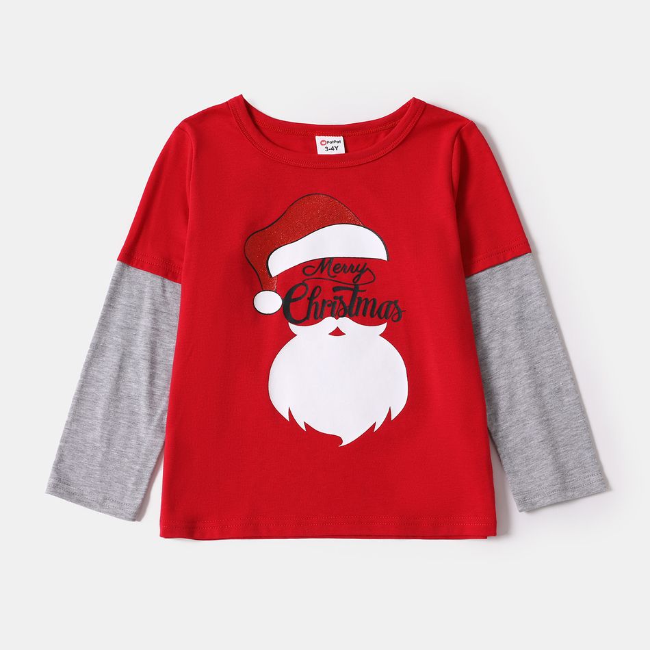 Christmas Letter and Santa Claus Print Family Matching Long-sleeve Tops ColorBlock big image 7