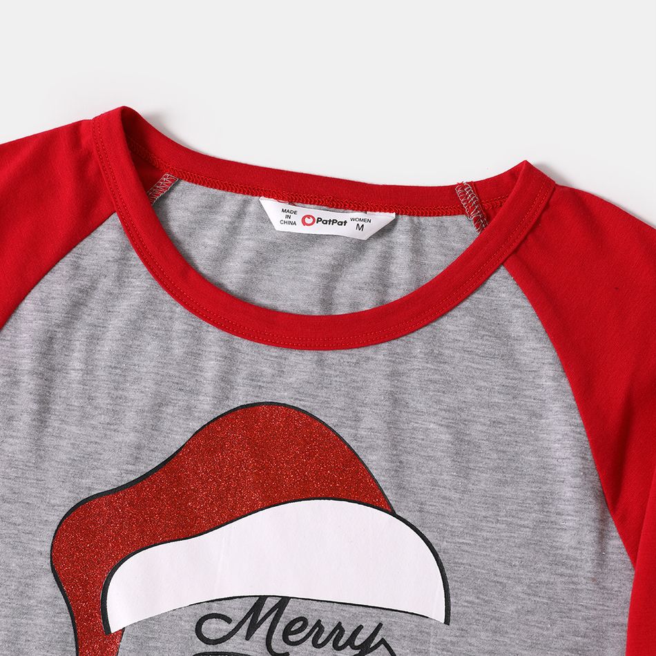 Christmas Letter and Santa Claus Print Family Matching Long-sleeve Tops ColorBlock big image 6