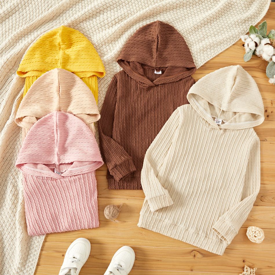 Kid Boy/Kid Girl Cable Knit Textured Solid Color Hoodie Sweatshirt Beige