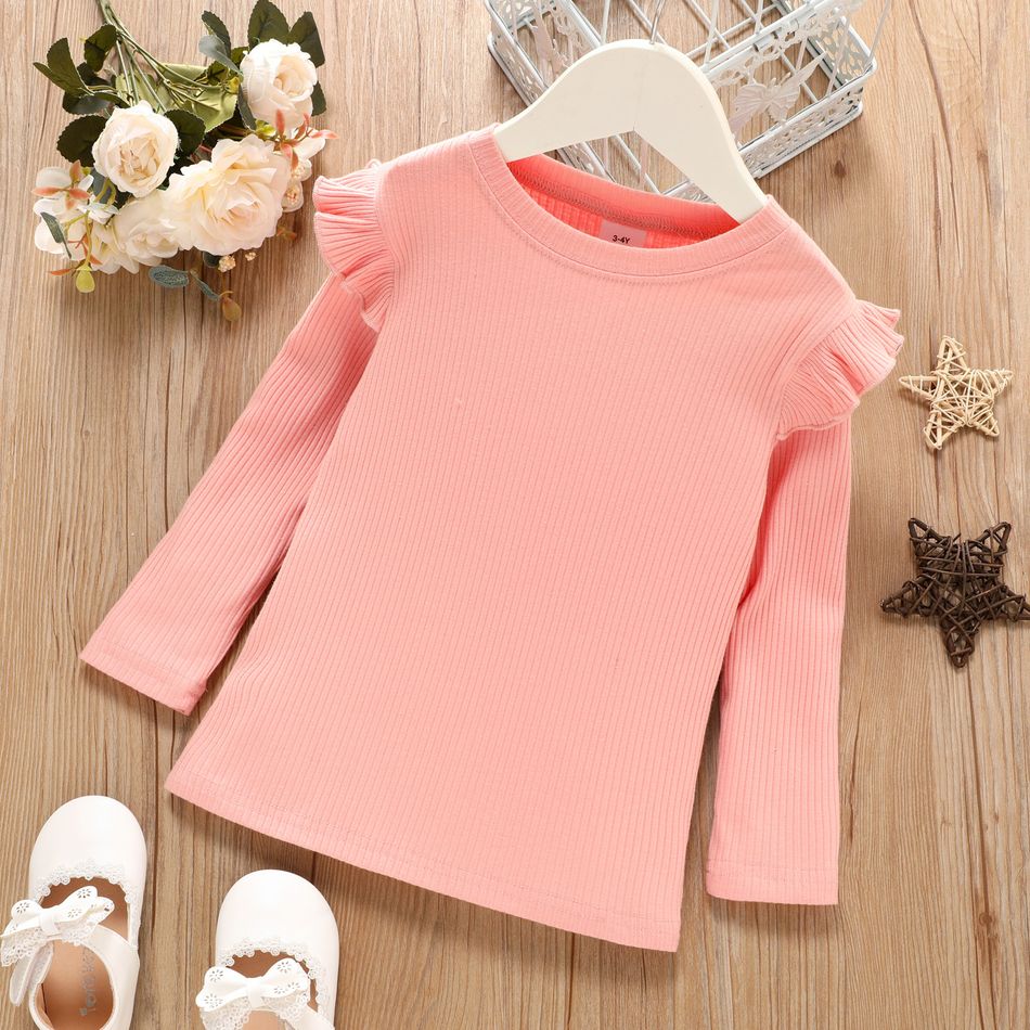 Kleinkinder Mädchen Flatterärmel Basics Langärmelig T-Shirts rosa