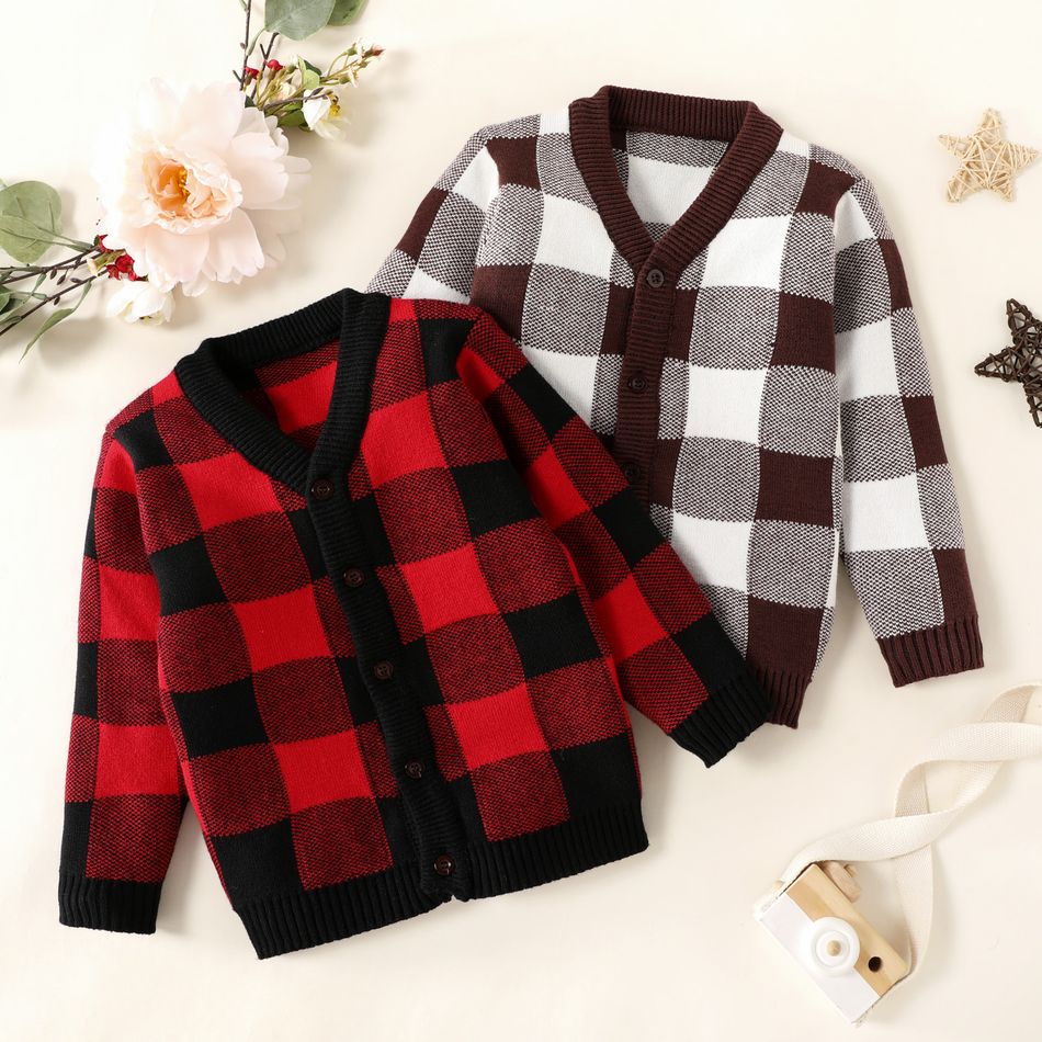 Toddler Boy/Girl Plaid Button Design Sweater Jacket Brown
