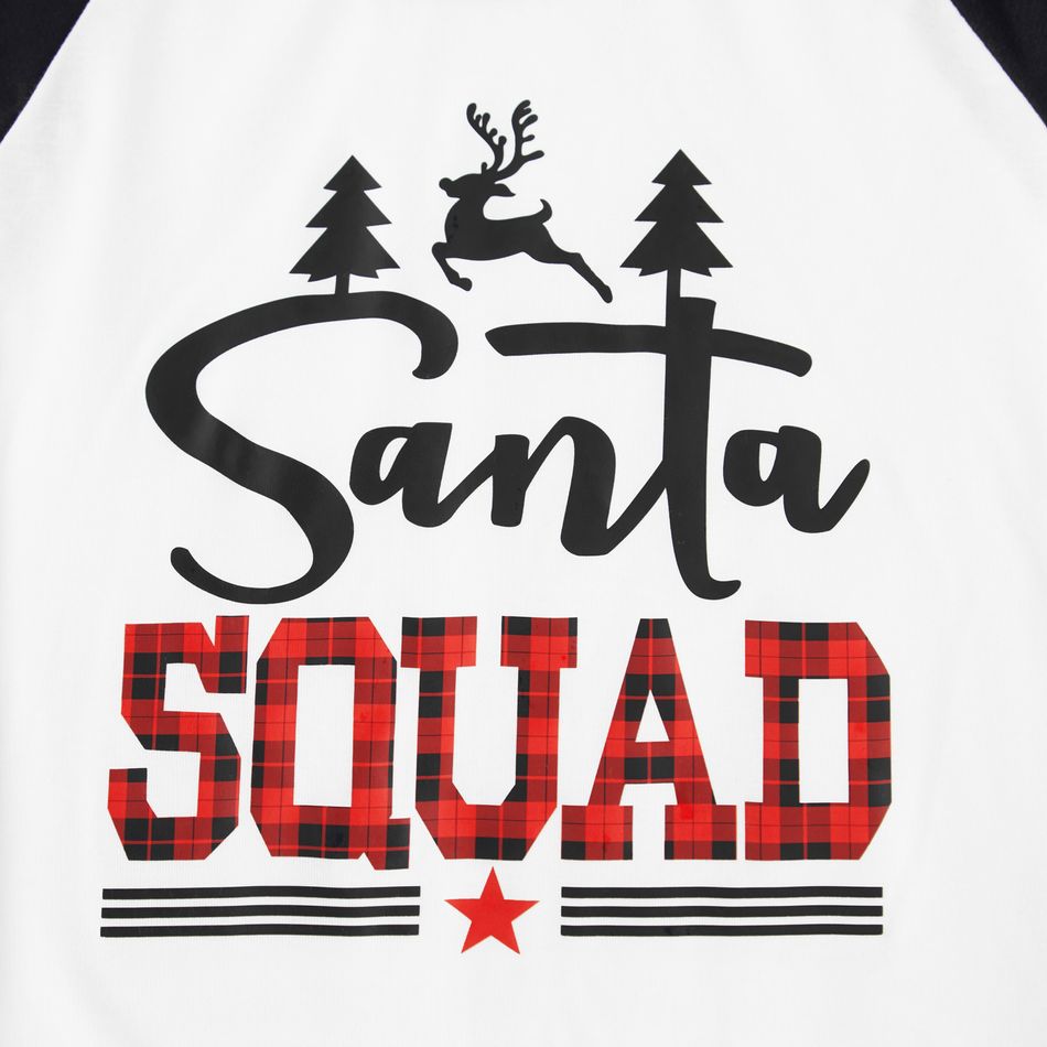 Christmas Reindeer Tree and Letter Print Snug Fit Family Matching Black Raglan Long-sleeve Plaid Pajamas Sets Black/White/Red big image 5