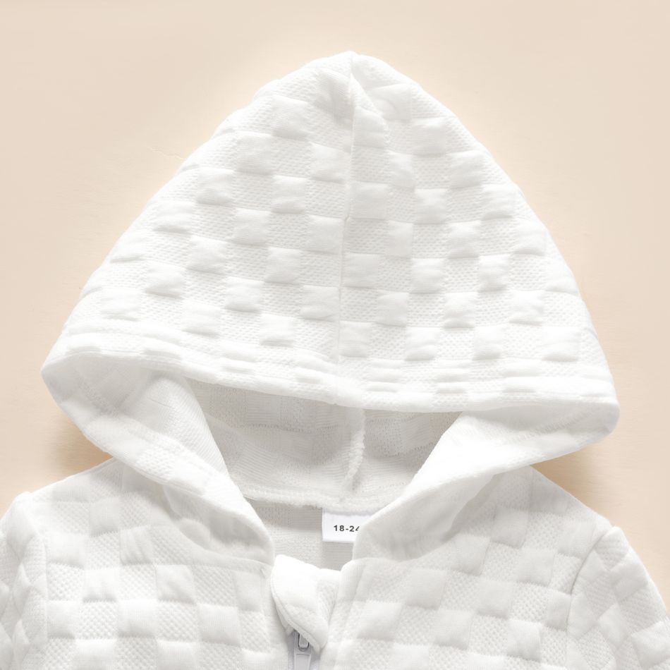 Toddler Girl/Boy Textured Zipper Solid Hooded Jacket White big image 4