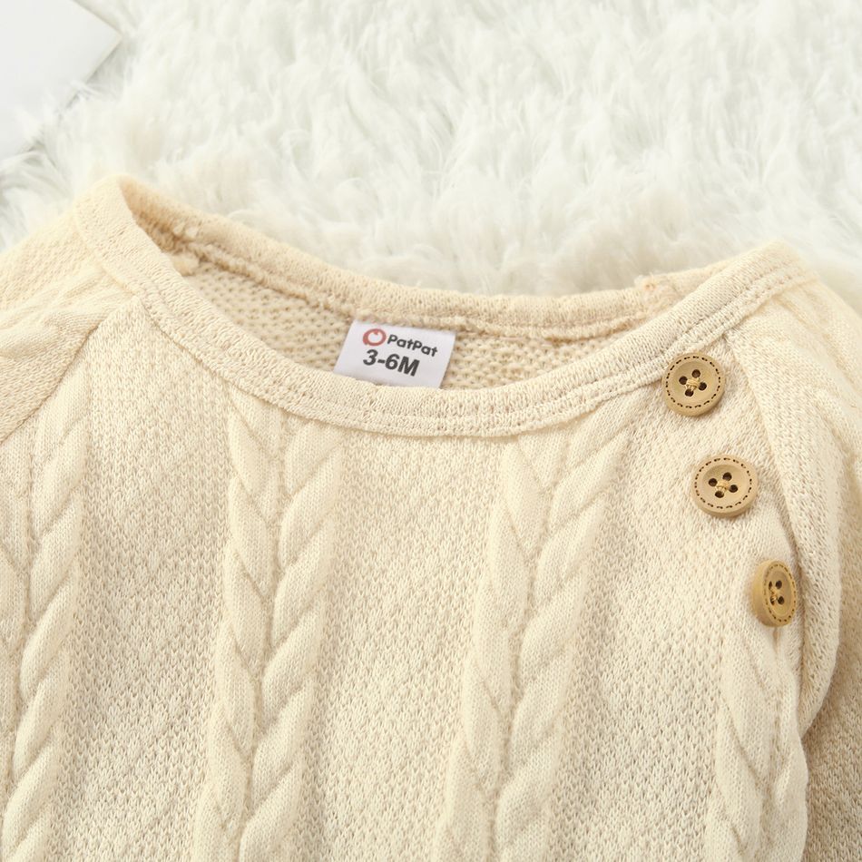 Baby Boy/Girl Solid Cable Knit Long-sleeve Jumpsuit Apricot big image 2