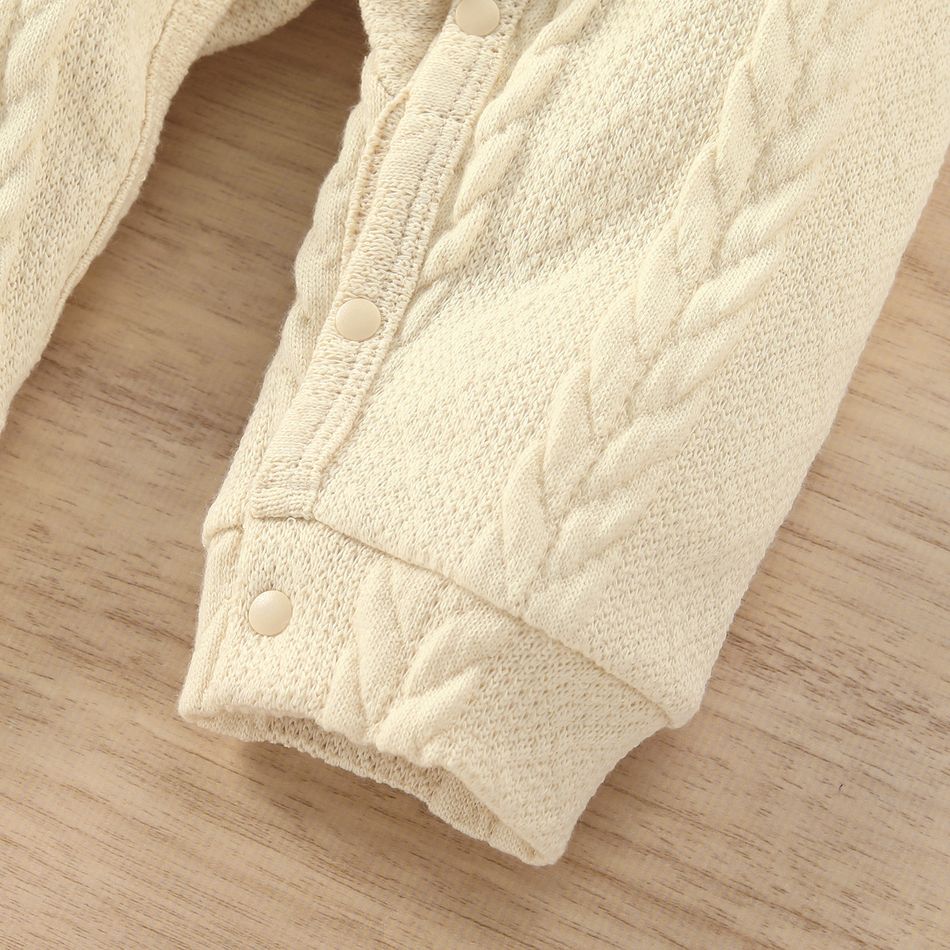 Baby Boy/Girl Solid Cable Knit Long-sleeve Jumpsuit Apricot big image 5