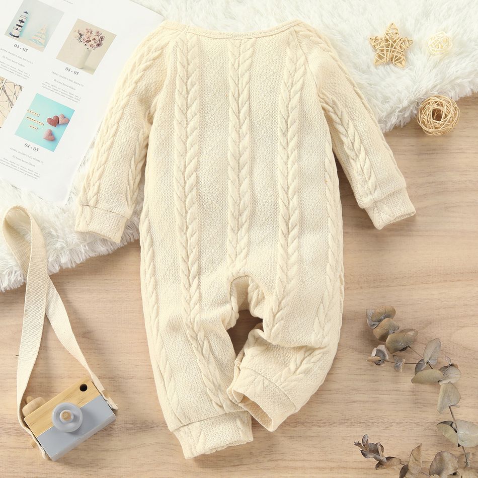 Baby Boy/Girl Solid Cable Knit Long-sleeve Jumpsuit Apricot big image 6