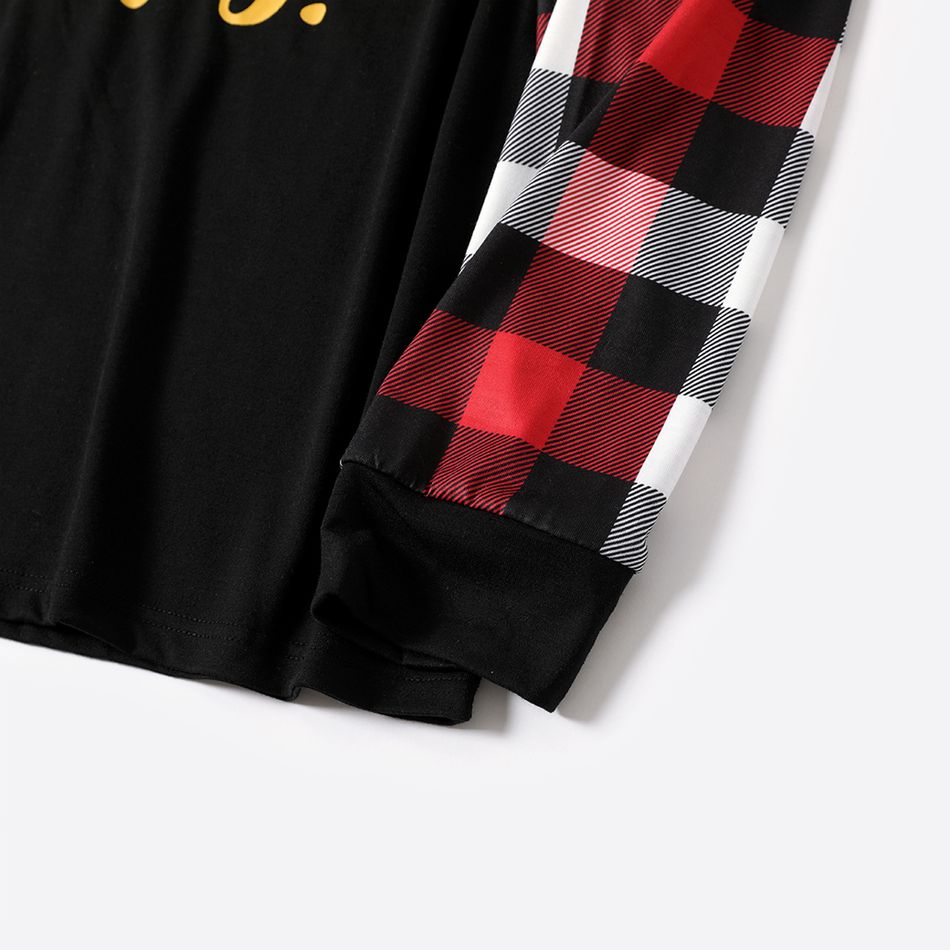 Christmas Reindeer and Letter Print Black Family Matching Raglan Long-sleeve Plaid Pajamas Sets (Flame Resistant) Black big image 6