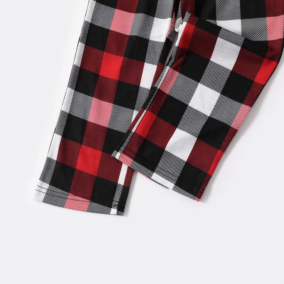 Christmas Reindeer and Letter Print Black Family Matching Raglan Long-sleeve Plaid Pajamas Sets (Flame Resistant) Black big image 9