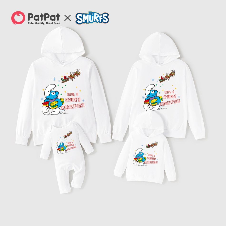 Smurfs 100% Cotton Smurfy Christmas Family Matching Hooded Sweatshirts ORIGINALWHITE