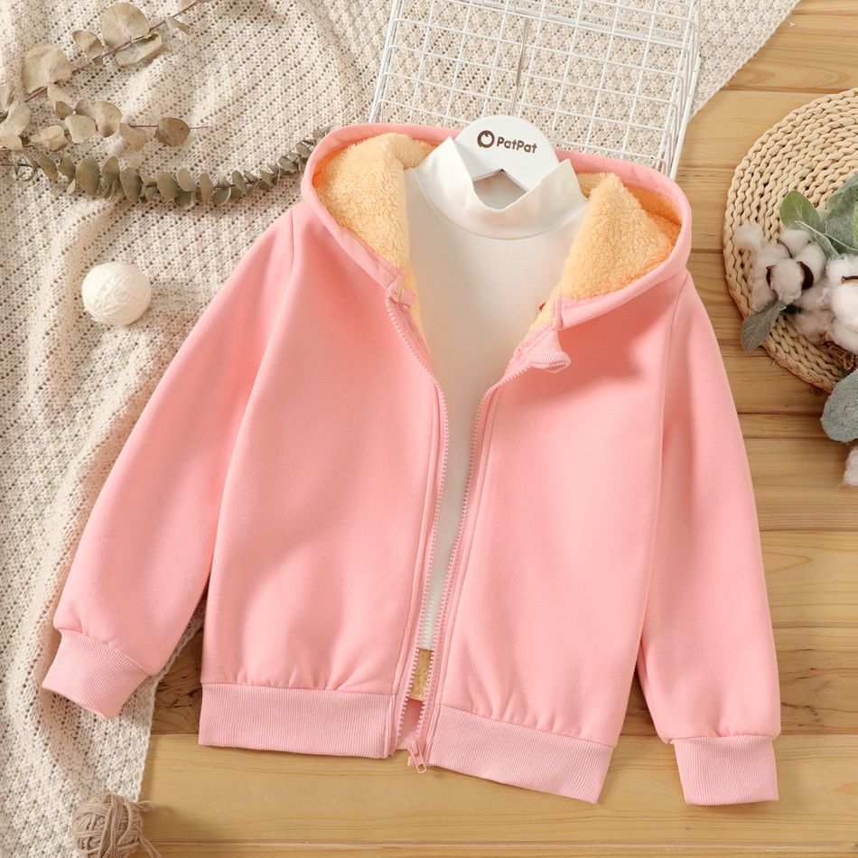 Kid Boy/Kid Girl Fleece Lined Zipper Hooded Jacket Sweatshirt Pink