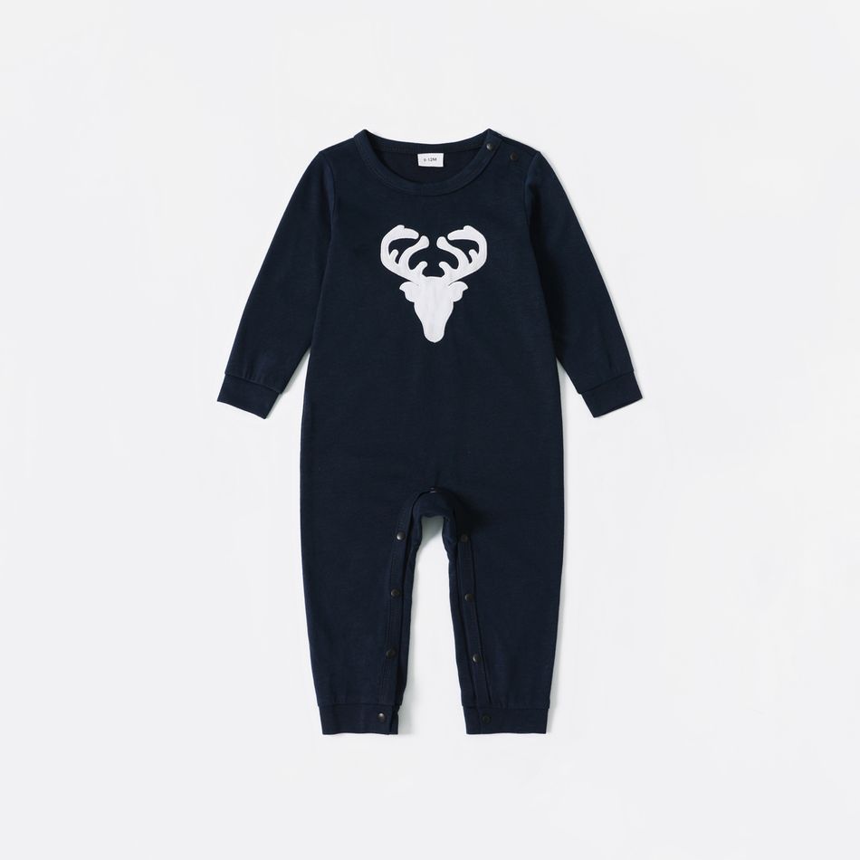 Christmas Antlers Family Matching Long-sleeve Pajamas Sets(Flame Resistant) Dark Blue/white big image 5
