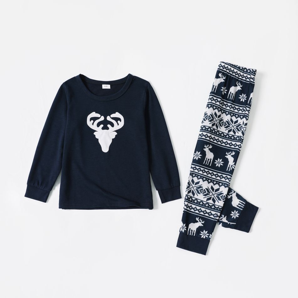 Christmas Antlers Family Matching Long-sleeve Pajamas Sets(Flame Resistant) Dark Blue/white big image 4