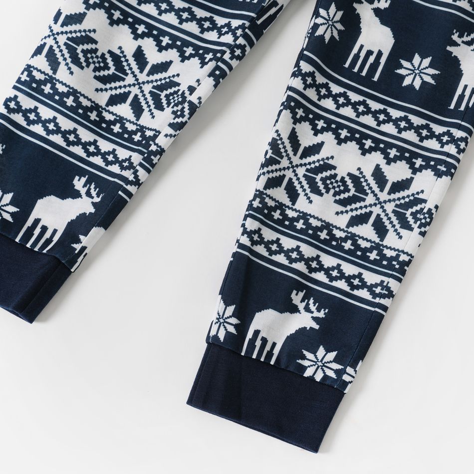 Christmas Antlers Family Matching Long-sleeve Pajamas Sets(Flame Resistant) Dark Blue/white big image 11