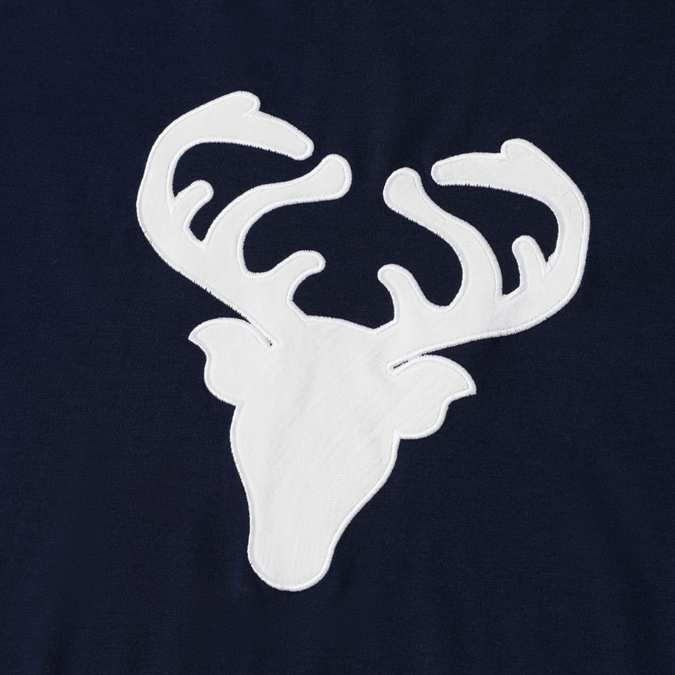 Christmas Antlers Family Matching Long-sleeve Pajamas Sets(Flame Resistant) Dark Blue/white big image 10