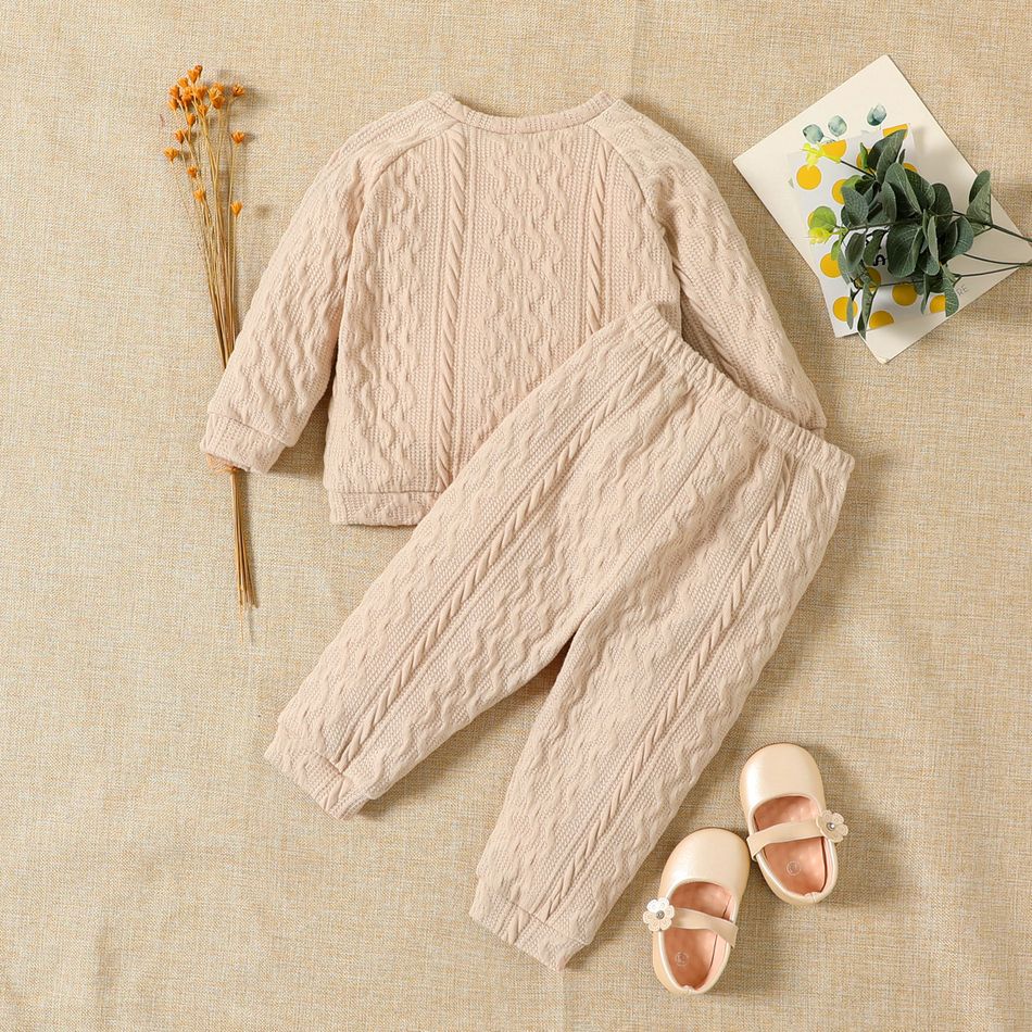Baby Boy/Girl Solid Long-sleeve Top and Trousers Set Beige big image 3