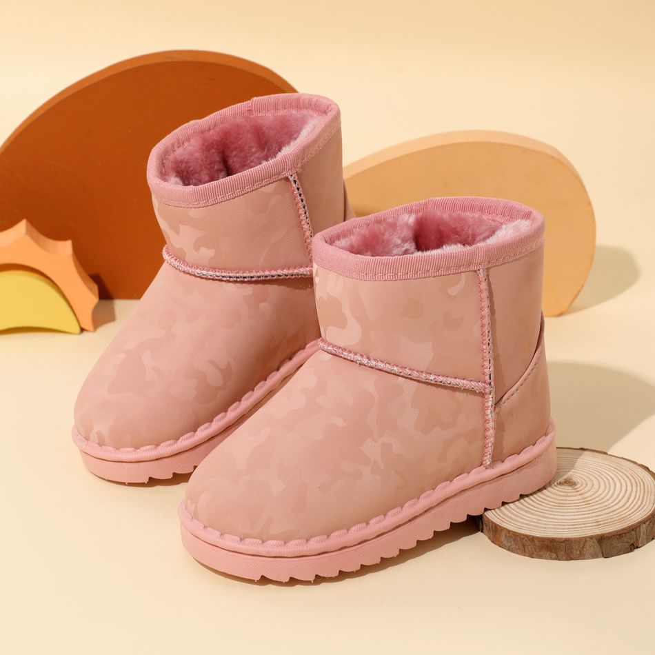 Botas para bebês / crianças com forro de lã estampado em cores sólidas Rosa big image 1