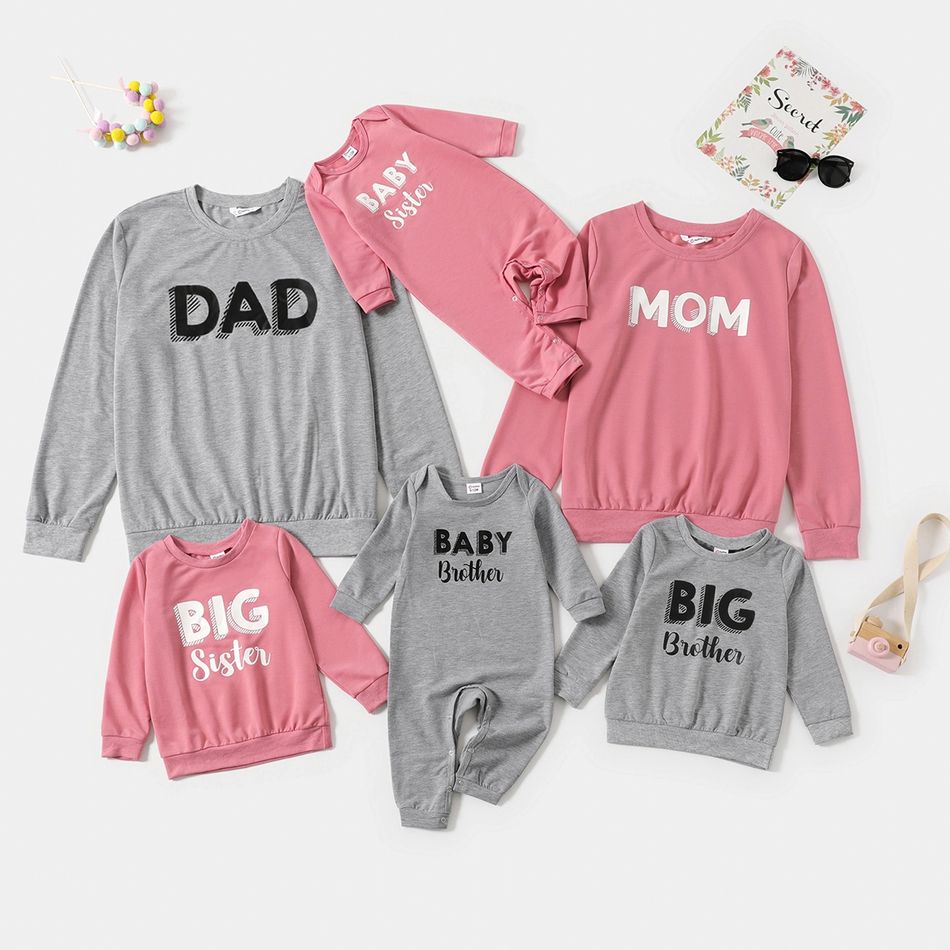 Letter Print Solid Family Matching Long-sleeve Sweatshirts Sets Color block