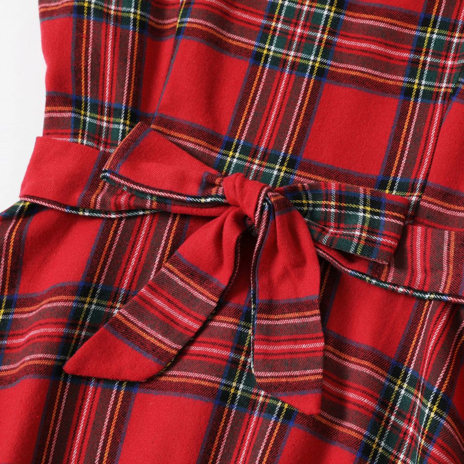 Christmas Red Plaid Sleeveless Bowknot Midi Dresses and Long-sleeve Shirts Sets Red big image 3