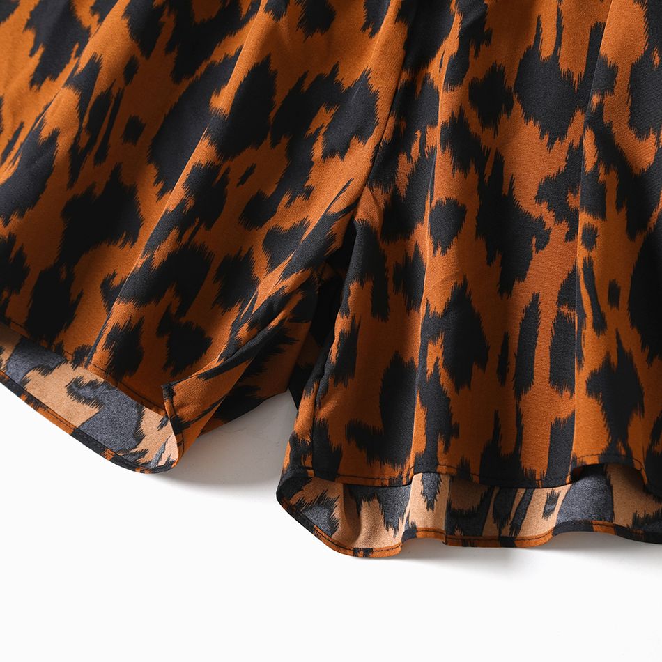 Allover Leopard Print Long-sleeve Romper Shorts for Mom and Me Brown big image 6