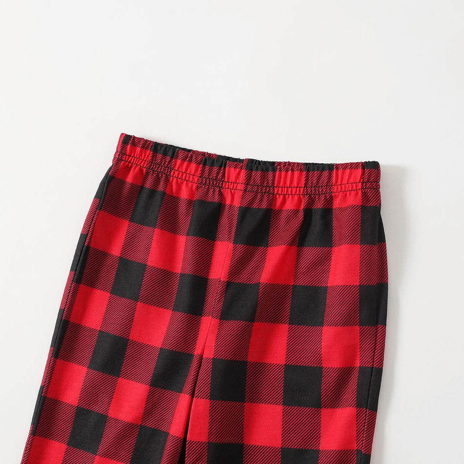 Family Matching Letter and Red Plaid Print Raglan Short Sleeve Pajamas Set(Flame Resistant) Black/White/Red big image 8
