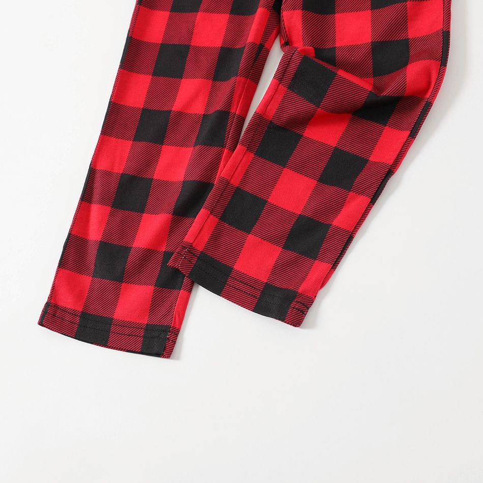 Family Matching Letter and Red Plaid Print Raglan Short Sleeve Pajamas Set(Flame Resistant) Black/White/Red big image 6