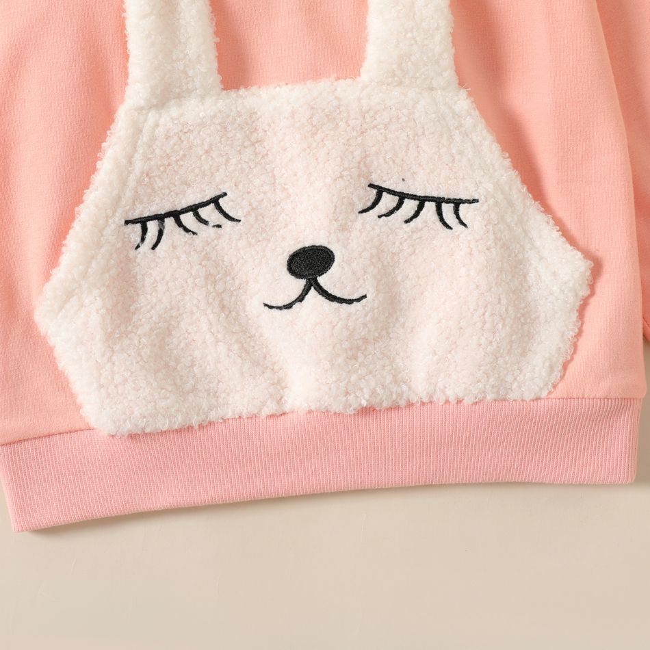 Kid Girl Christmas Cute Animal Embroidered Ear Design Pullover Sweatshirt Pink big image 3