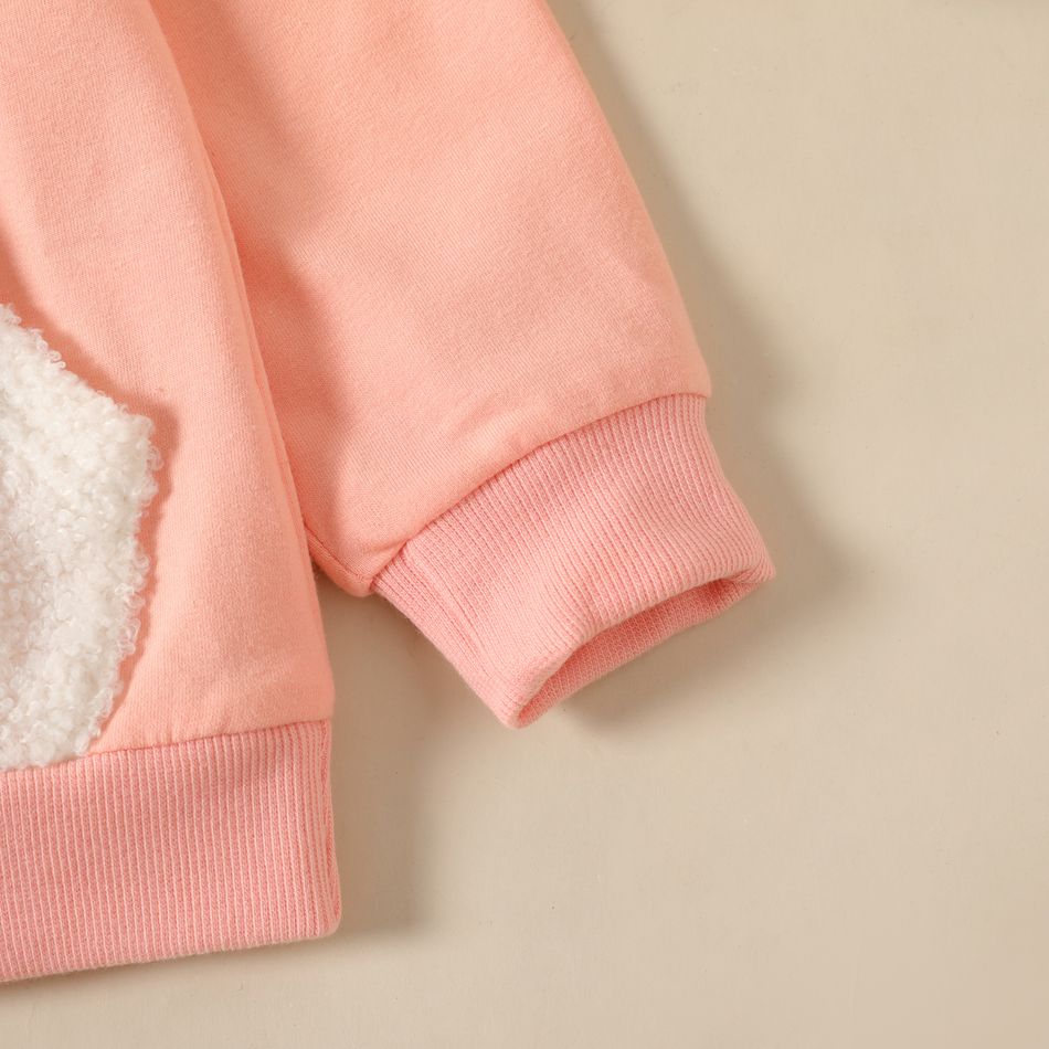 Kid Girl Christmas Cute Animal Embroidered Ear Design Pullover Sweatshirt Pink big image 4
