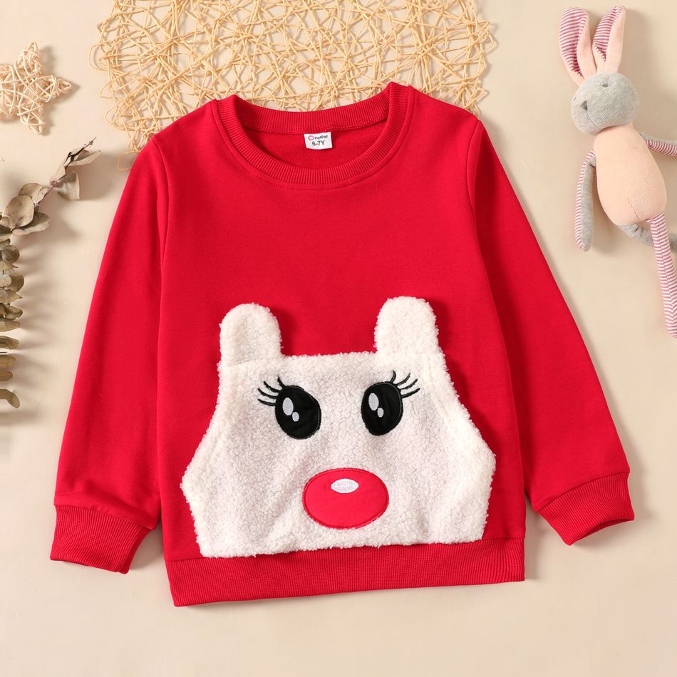Kid Girl Cute Animal Embroidered Ear Design Pullover Sweatshirt Red