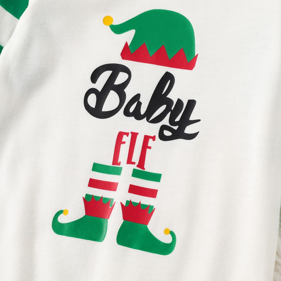 Family Matching Christmas Stripe Print Long-sleeve Pajamas Set(Flame Resistant) Green/White big image 12