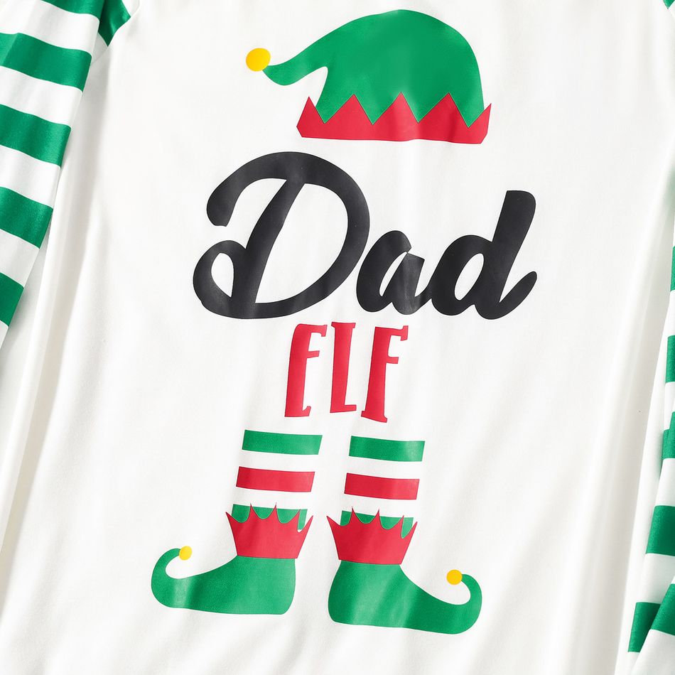 Family Matching Christmas Stripe Print Long-sleeve Pajamas Set(Flame Resistant) Green/White big image 4