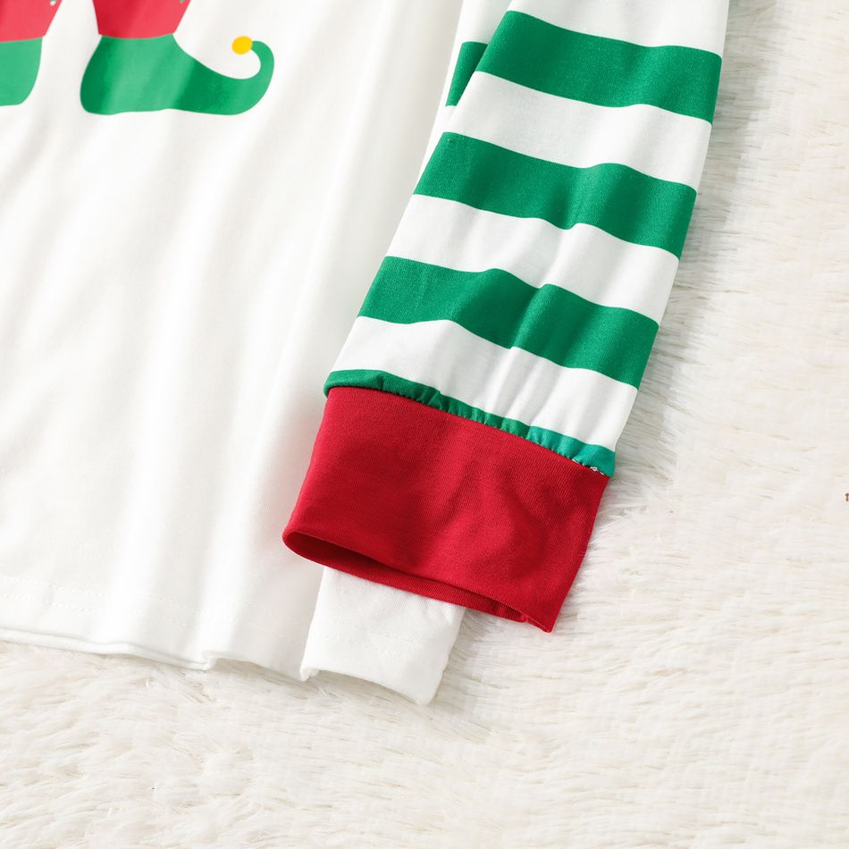 Family Matching Christmas Stripe Print Long-sleeve Pajamas Set(Flame Resistant) Green/White big image 6