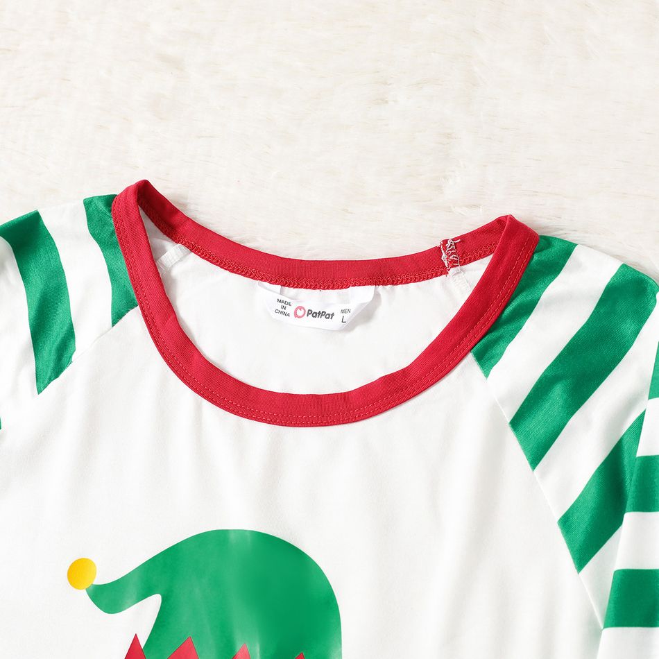Family Matching Christmas Stripe Print Long-sleeve Pajamas Set(Flame Resistant) Green/White big image 3