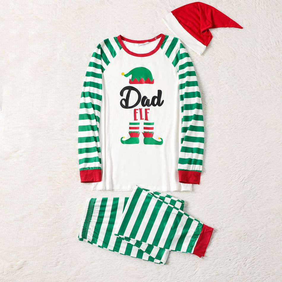 Family Matching Christmas Stripe Print Long-sleeve Pajamas Set(Flame Resistant) Green/White big image 2