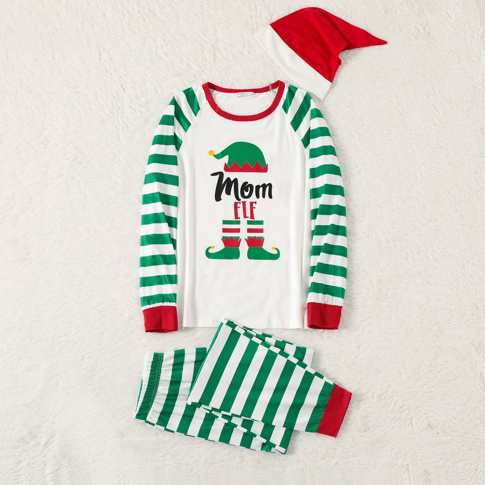 Family Matching Christmas Stripe Print Long-sleeve Pajamas Set(Flame Resistant) Green/White big image 5