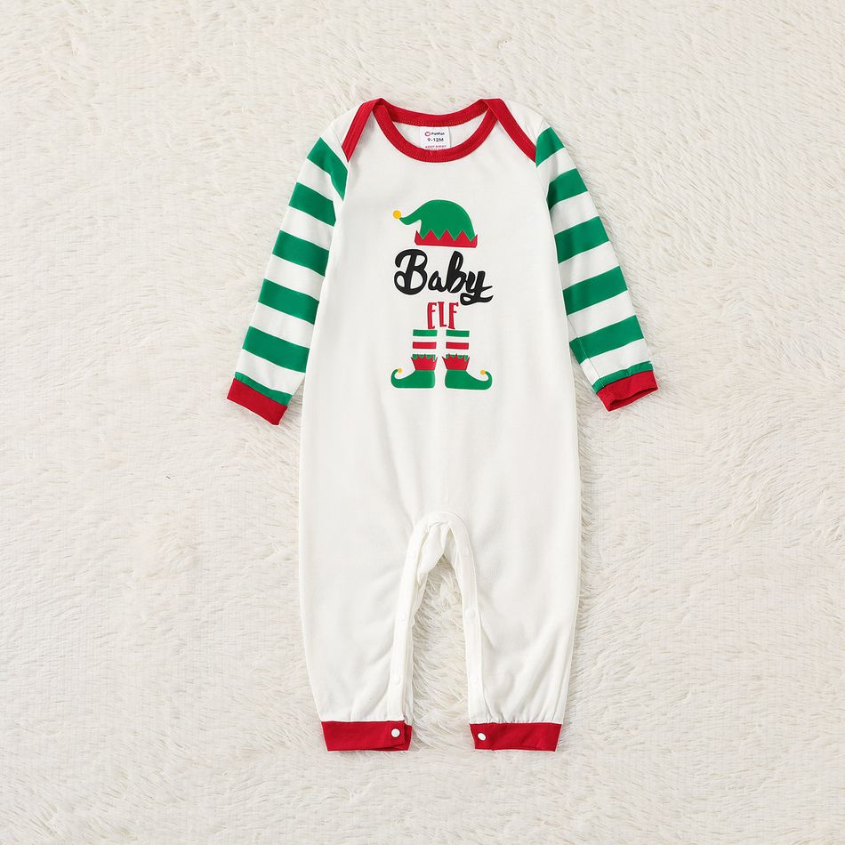 Family Matching Christmas Stripe Print Long-sleeve Pajamas Set(Flame Resistant) Green/White big image 10