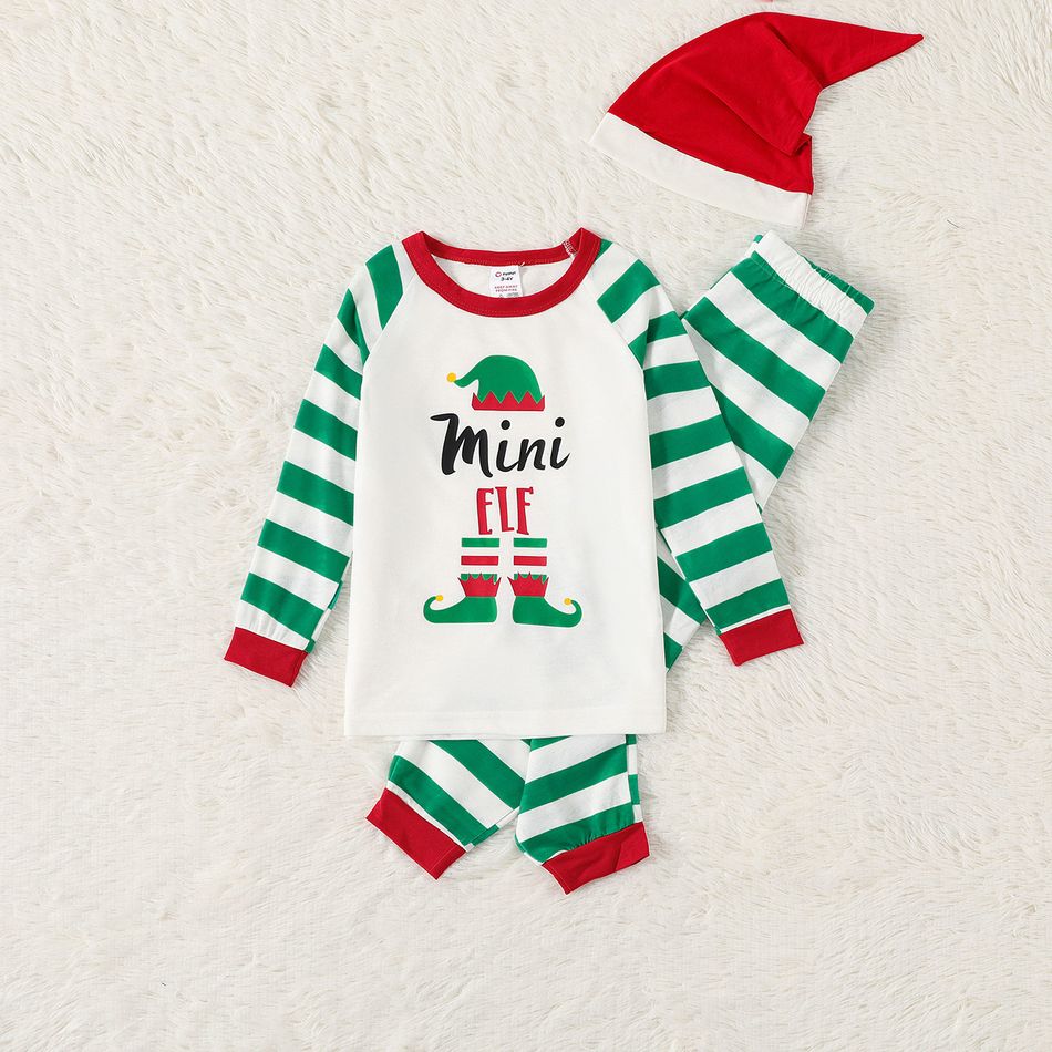 Family Matching Christmas Stripe Print Long-sleeve Pajamas Set(Flame Resistant) Green/White big image 8
