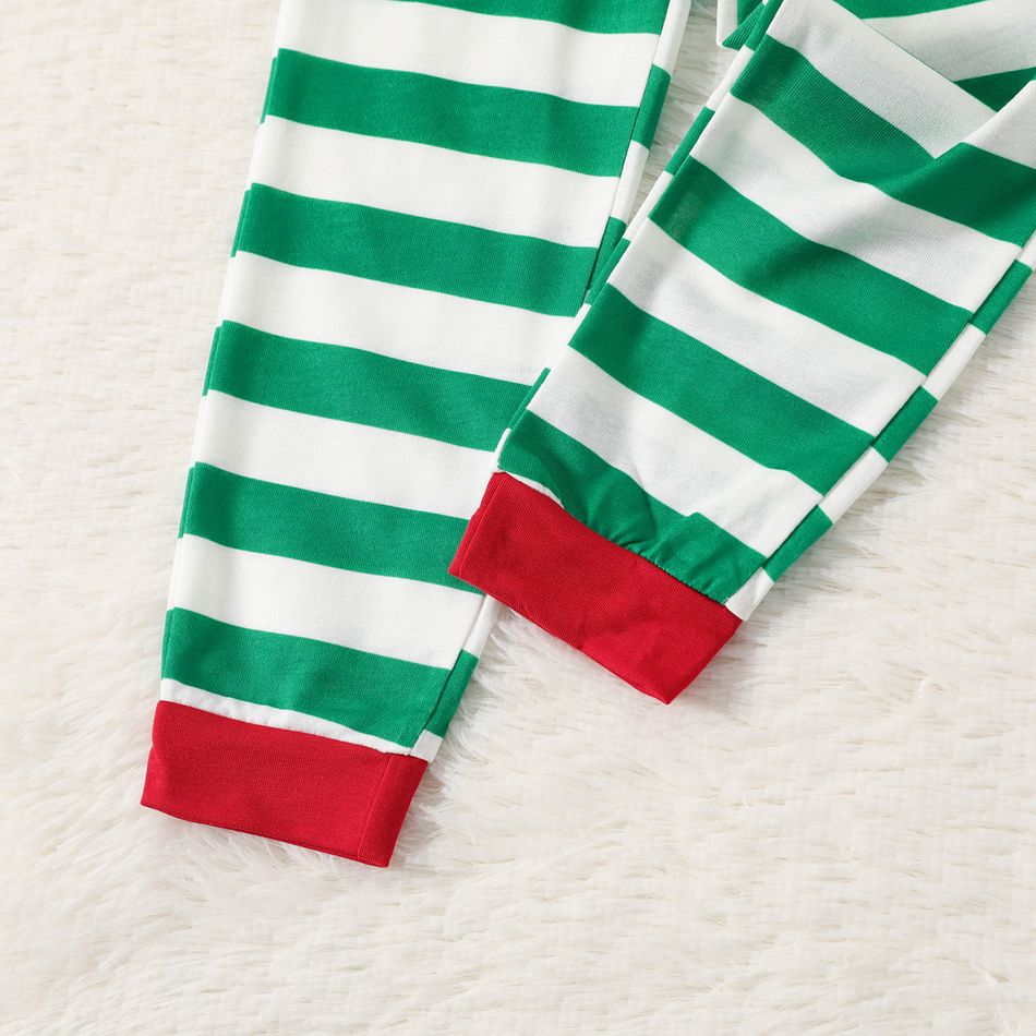 Family Matching Christmas Stripe Print Long-sleeve Pajamas Set(Flame Resistant) Green/White big image 9