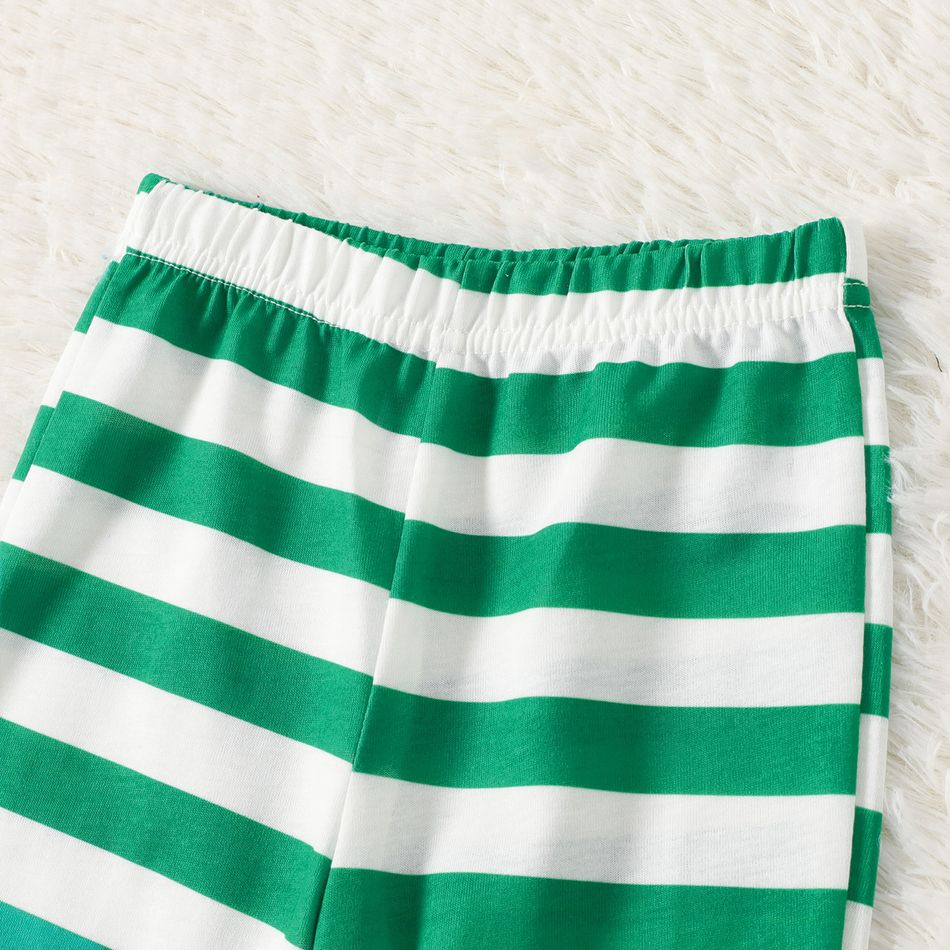 Family Matching Christmas Stripe Print Long-sleeve Pajamas Set(Flame Resistant) Green/White big image 7