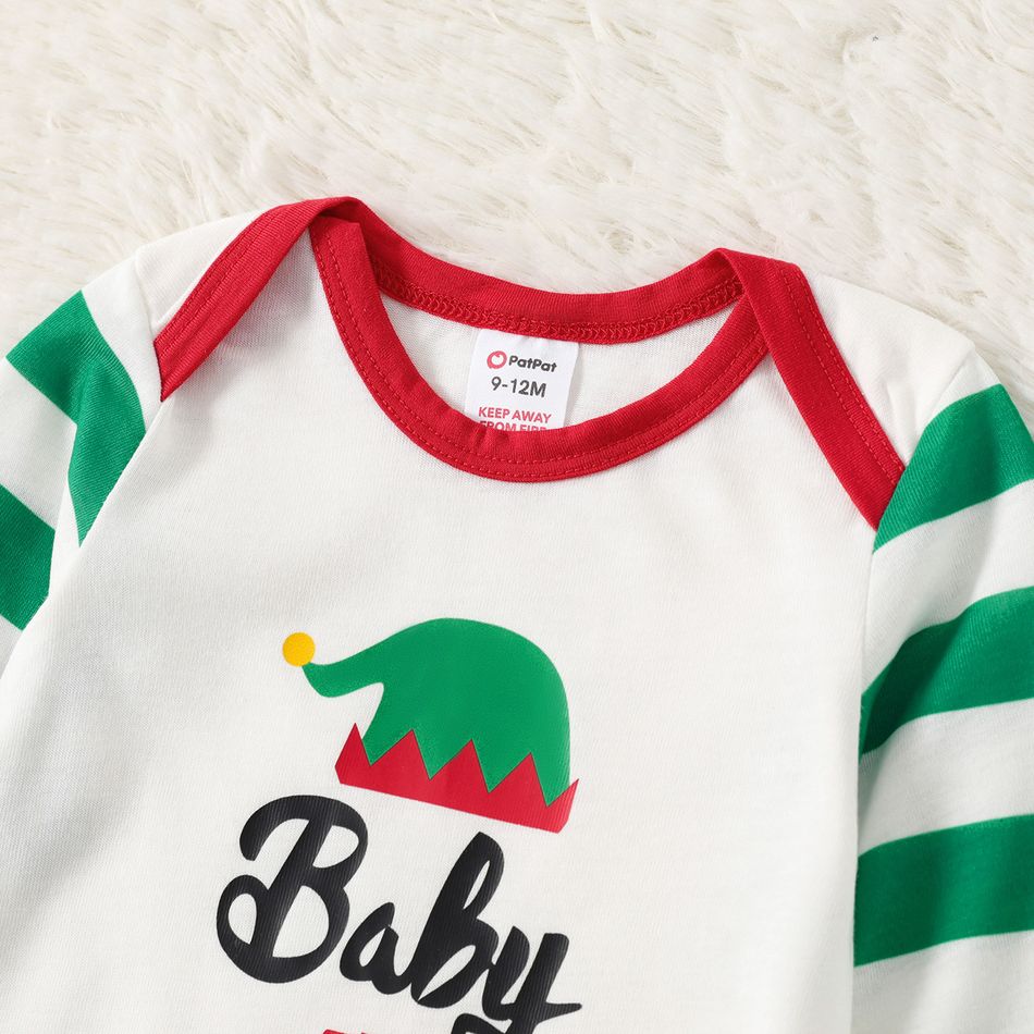 Family Matching Christmas Stripe Print Long-sleeve Pajamas Set(Flame Resistant) Green/White big image 11
