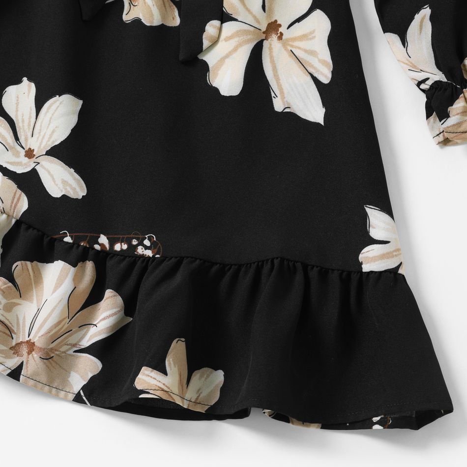 Allover Floral Print Long-sleeve Belted Dress for Mom and Me Black big image 4
