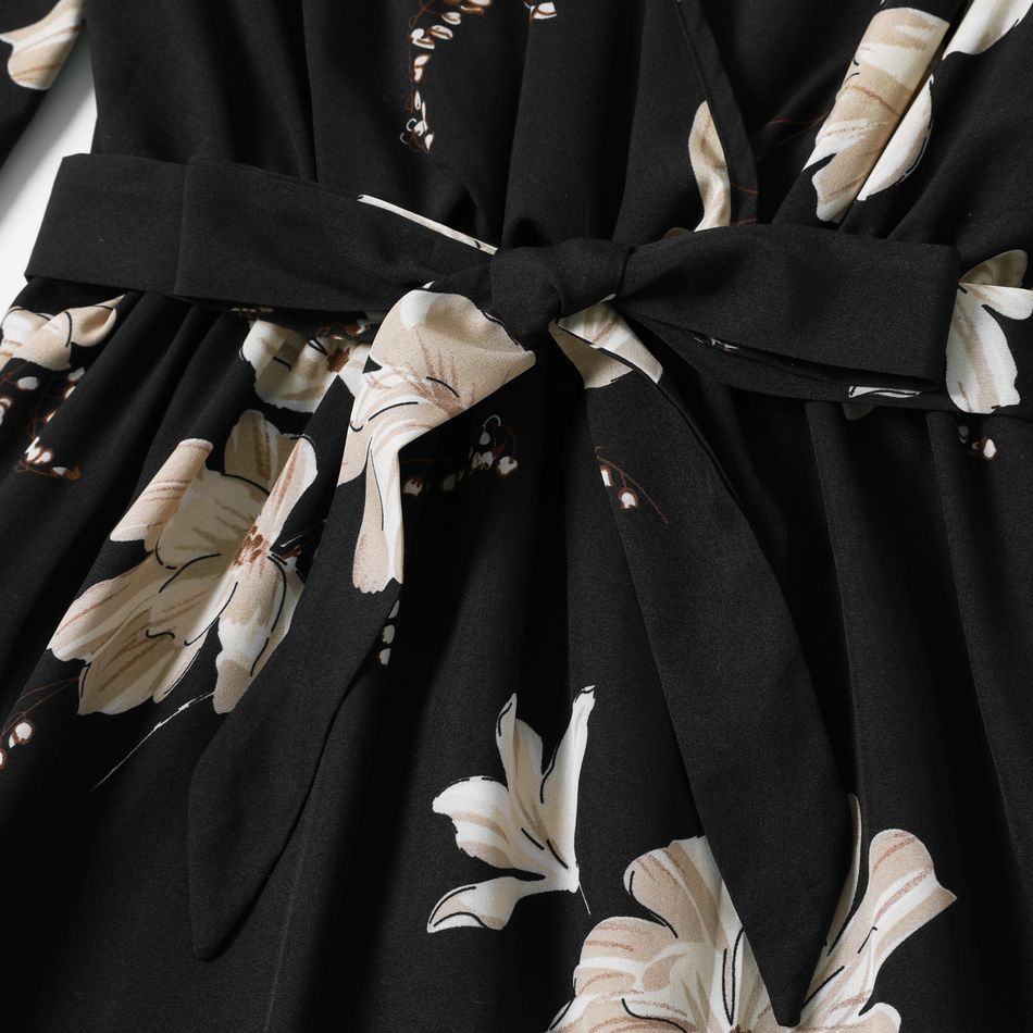 Allover Floral Print Long-sleeve Belted Dress for Mom and Me Black big image 8