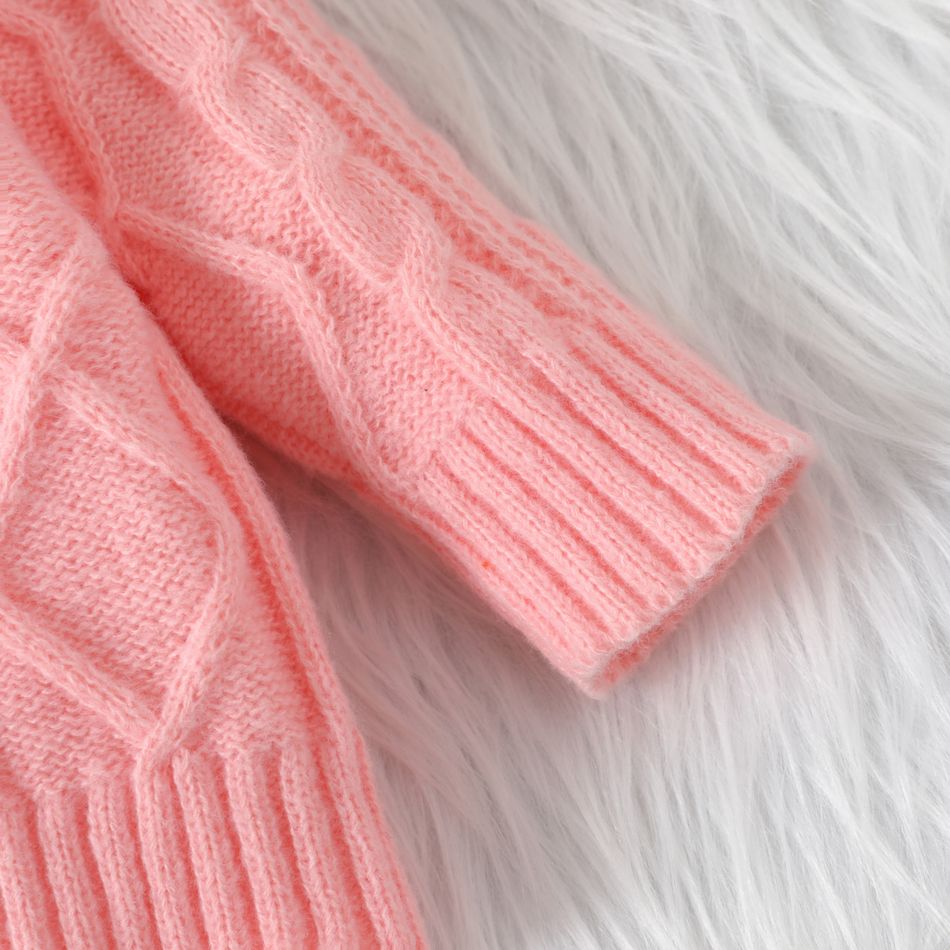 Baby Solid Turtleneck Long-sleeve Cable Knit Sweater Pink big image 4